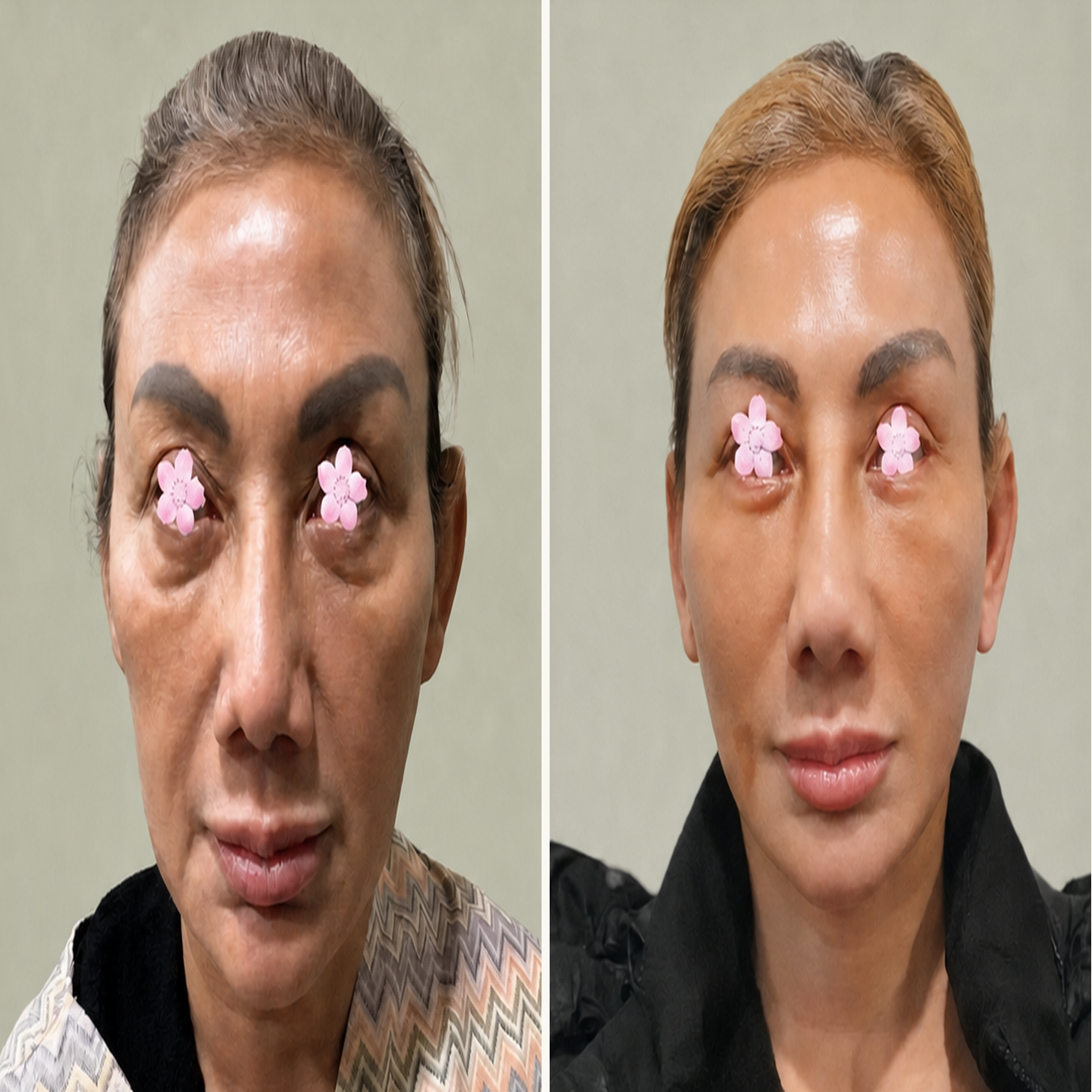 Facelift and lower eyelid surgery before and after